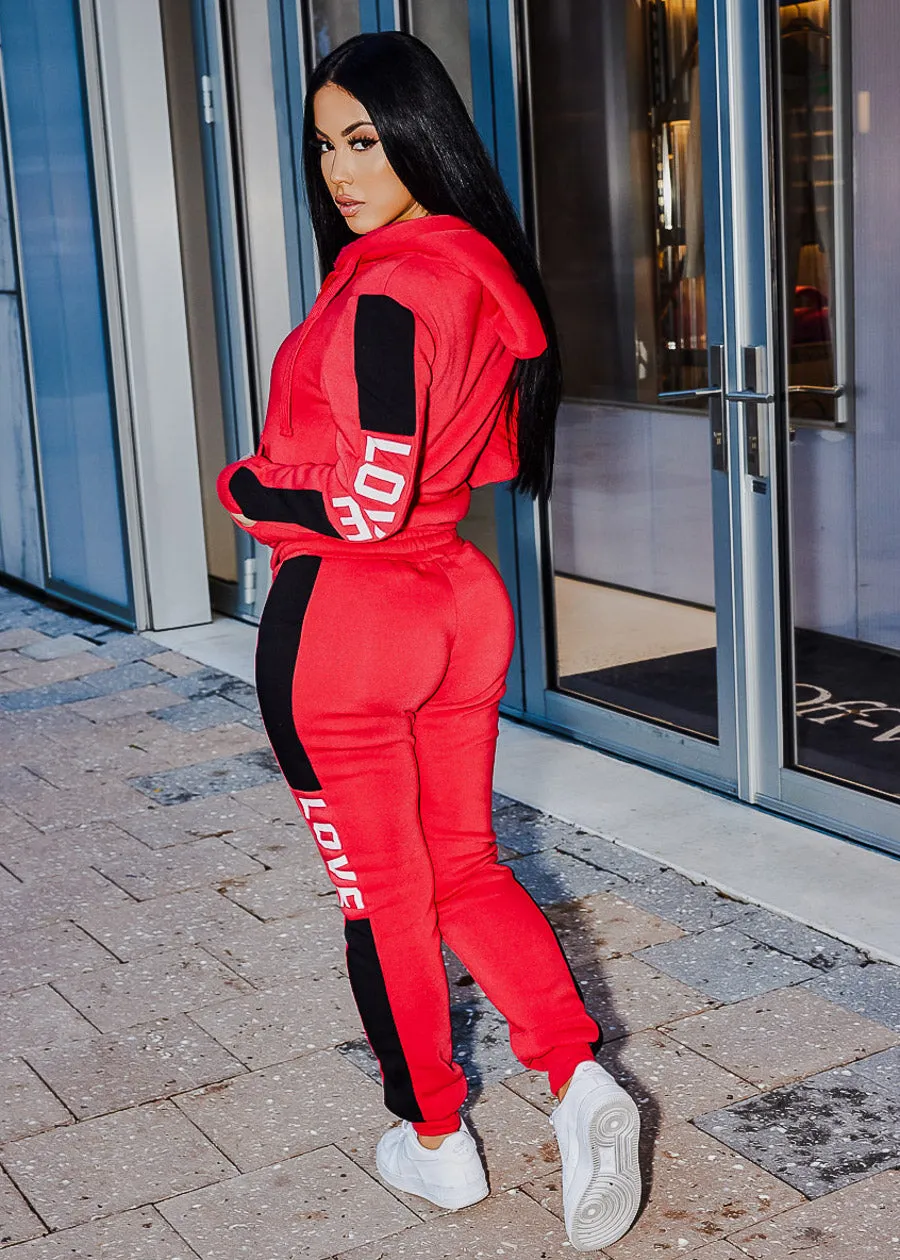 Fleece High Waist Jogger Sweatpants Red "Love" sold by Moda product image thumbnail 4