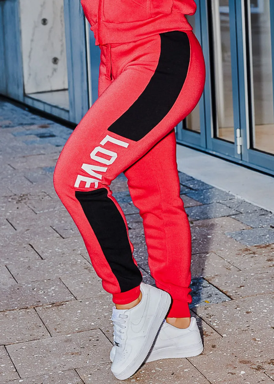 Fleece High Waist Jogger Sweatpants Red "Love" sold by Moda