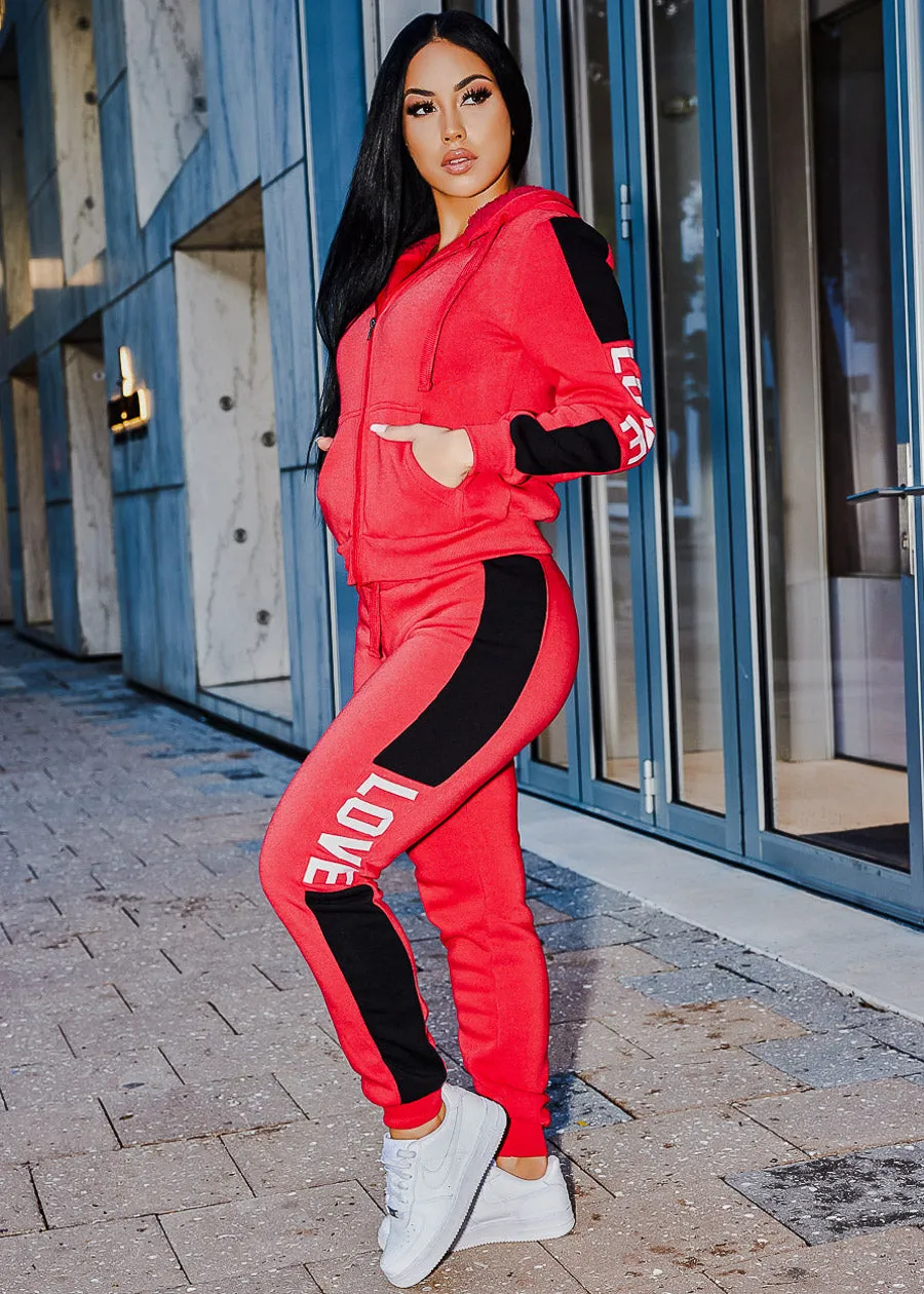 Fleece High Waist Jogger Sweatpants Red "Love" sold by Moda product image thumbnail 3