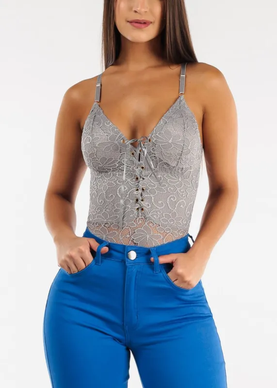 Sexy Sleeveless Lace Bodysuit Grey sold by Moda