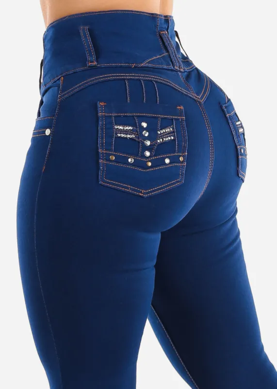 Butt Lift Super High Waist Skinny Jeans Dark Wash sold by Moda