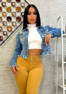 Distressed Long Sleeve Denim Jacket sold by Moda