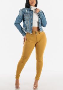 Distressed Long Sleeve Denim Jacket sold by Moda