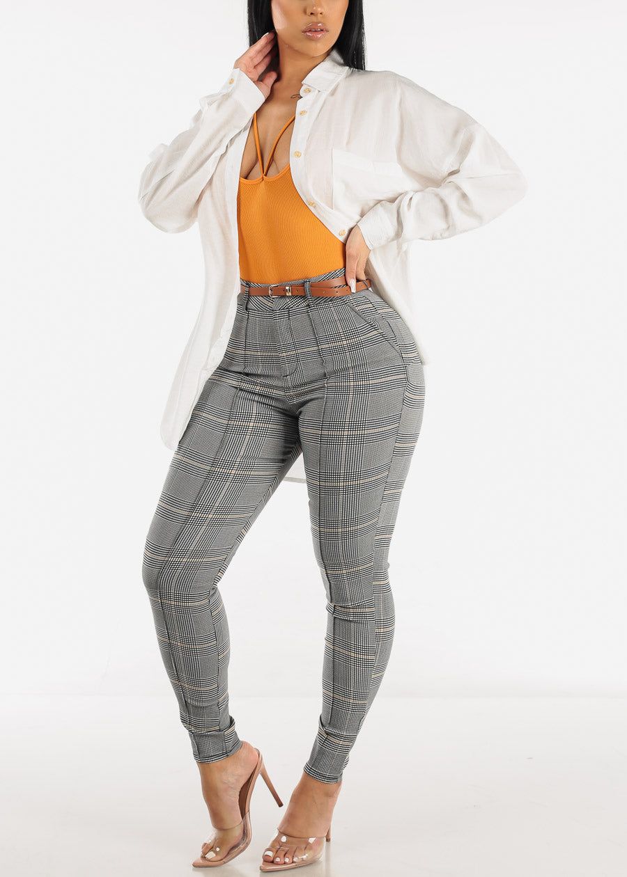 High Waisted Checkered Belted Skinny Pants sold by Moda product image thumbnail 2