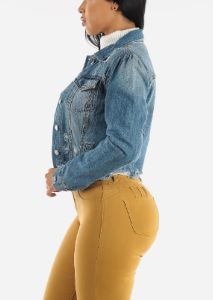 Distressed Long Sleeve Denim Jacket sold by Moda
