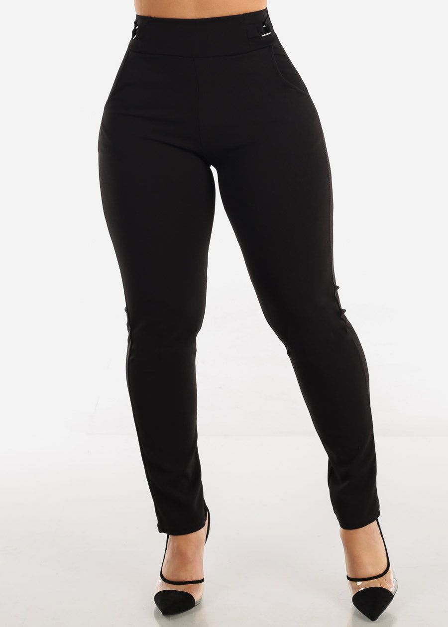 High Waist Black Pull On Straight Leg Pants sold by Moda