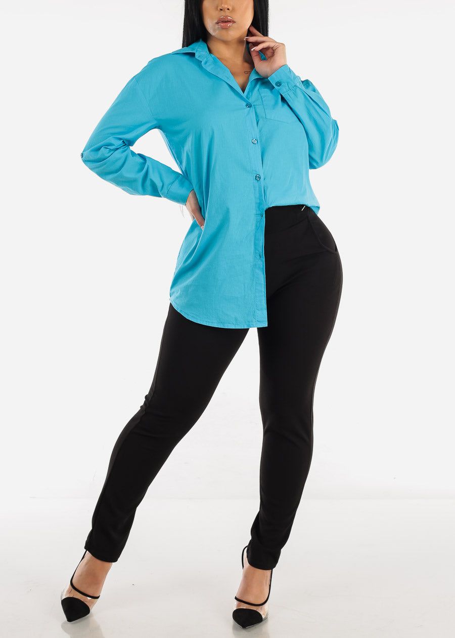 High Waist Black Pull On Straight Leg Pants sold by Moda product image thumbnail 2