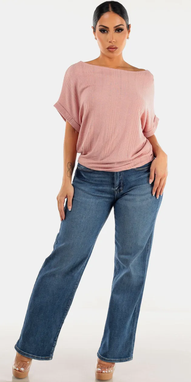 Pink Cuffed Straight Denim Combo sold by Moda