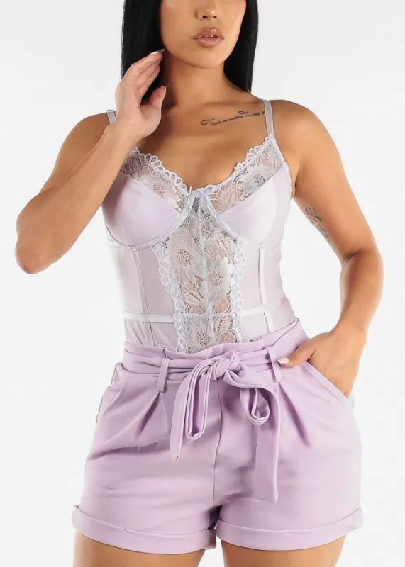 Sweetheart Lace Cami Thong Bodysuit Light Purple sold by Moda