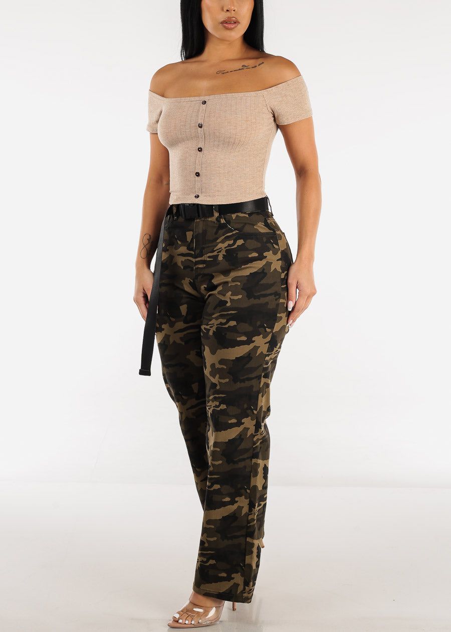 Off Shoulder Mocha Crop Top w Buttons sold by Moda product image thumbnail 2