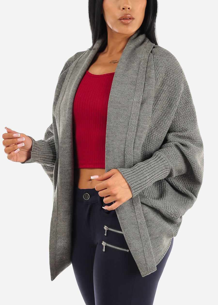 Long Dolman Sleeve Knit Cardigan Grey sold by Moda