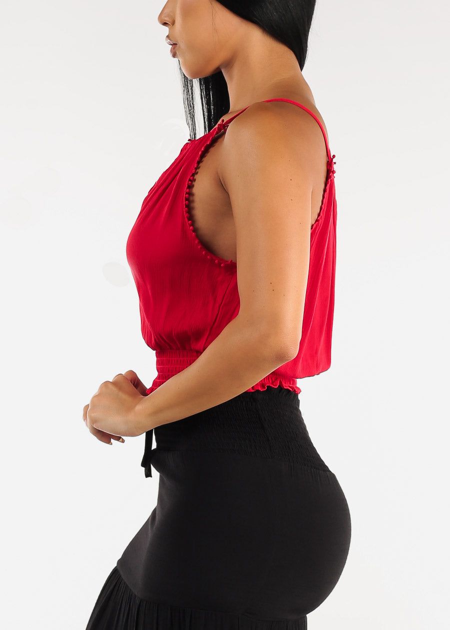 Red Smocked Hem Halter Strap Neck Crop Top sold by Moda product image thumbnail 3