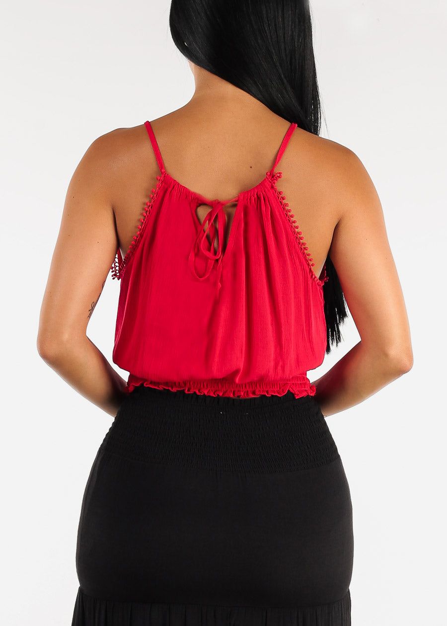 Red Smocked Hem Halter Strap Neck Crop Top sold by Moda product image thumbnail 4