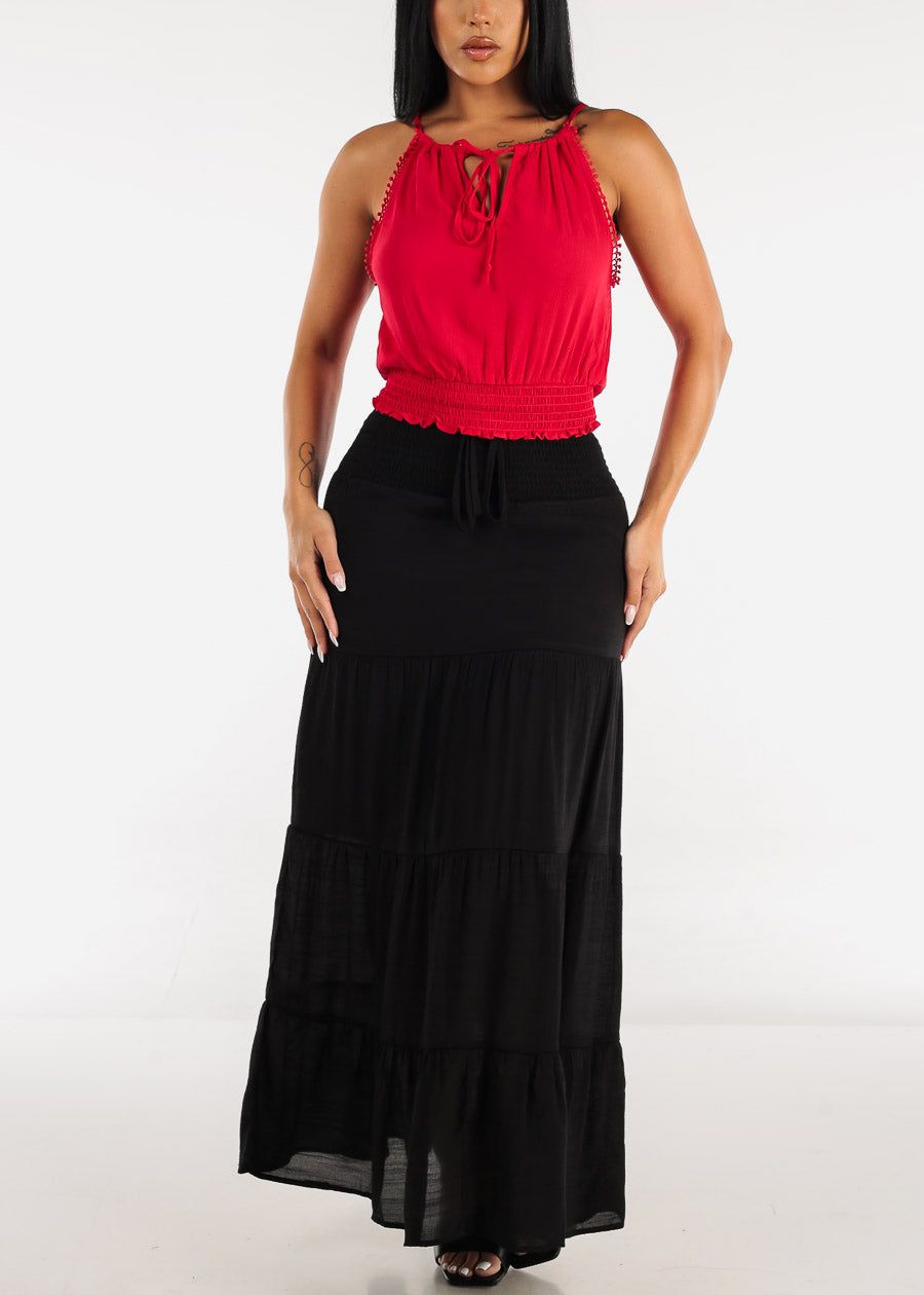 Red Smocked Hem Halter Strap Neck Crop Top sold by Moda product image thumbnail 2