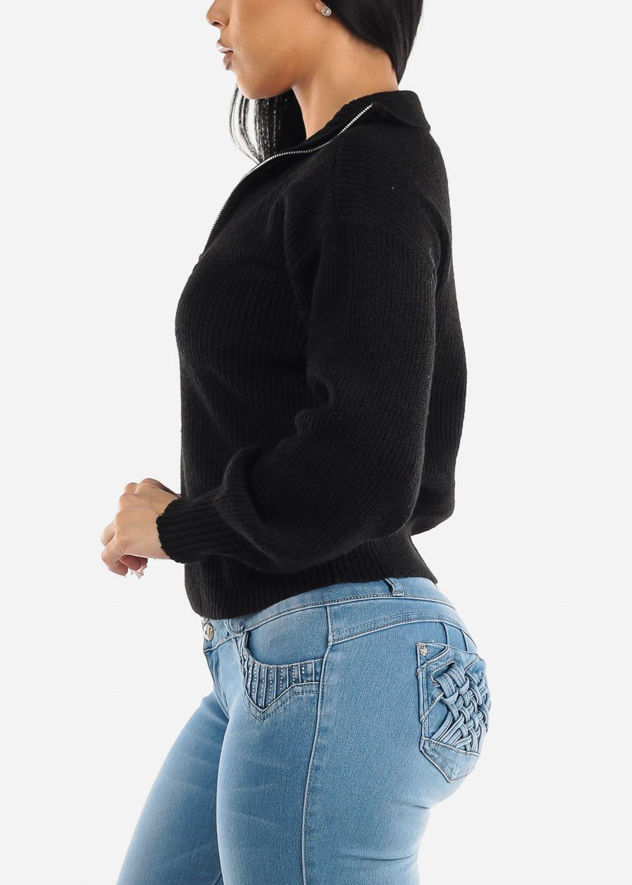 Black Mock Neck Half Zip Up Pullover Mossy Sweater sold by Moda product image thumbnail 3