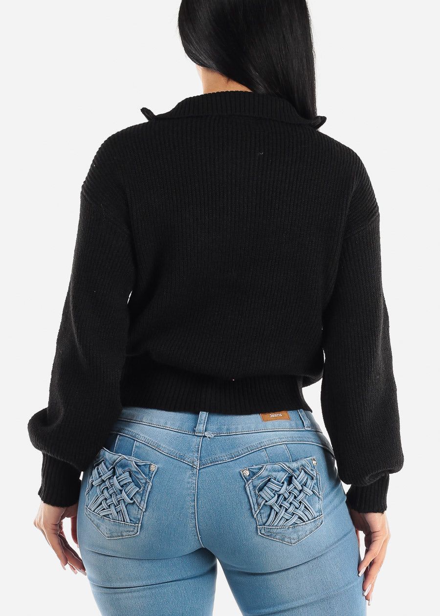 Black Mock Neck Half Zip Up Pullover Mossy Sweater sold by Moda product image thumbnail 4