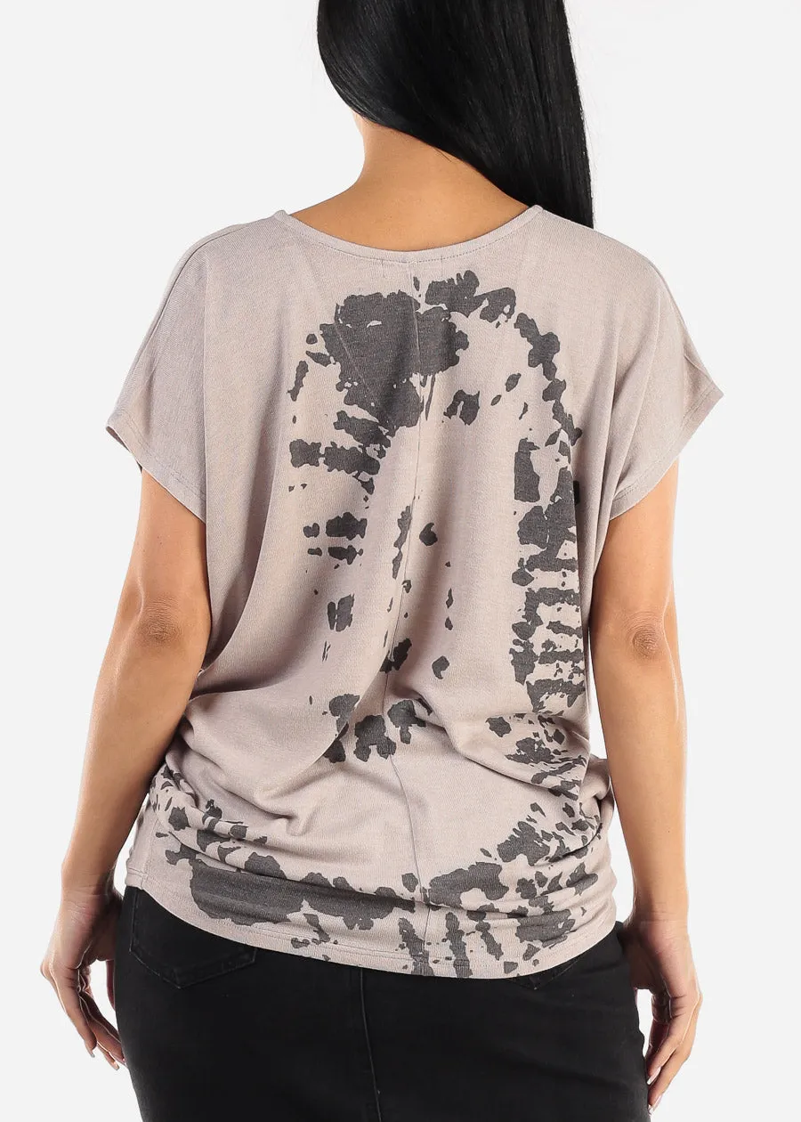 Short Dolman Sleeve Printed Tunic Top Taupe sold by Moda product image thumbnail 4