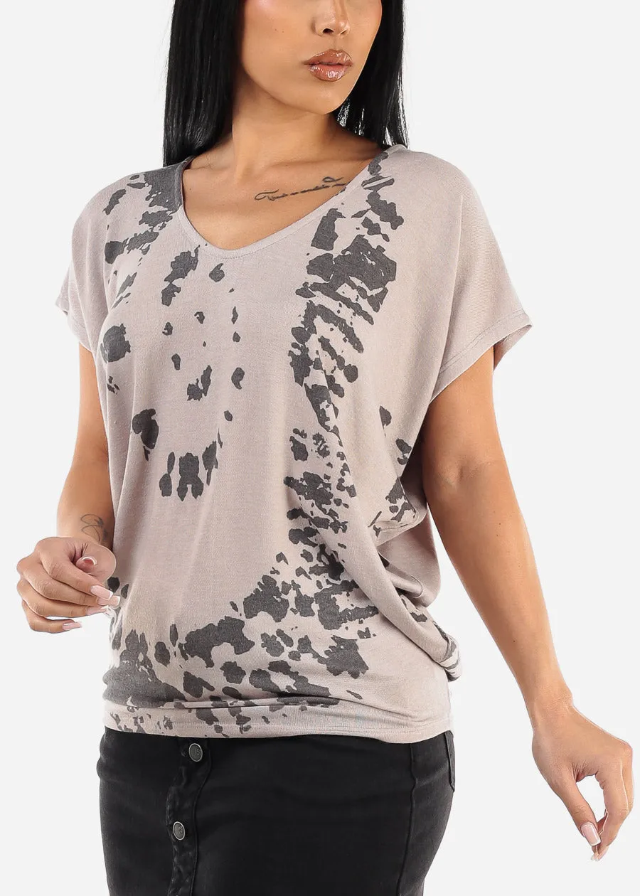 Short Dolman Sleeve Printed Tunic Top Taupe sold by Moda