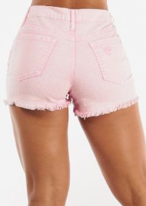 Distressed Pink Acid Wash Denim Shorts sold by Moda