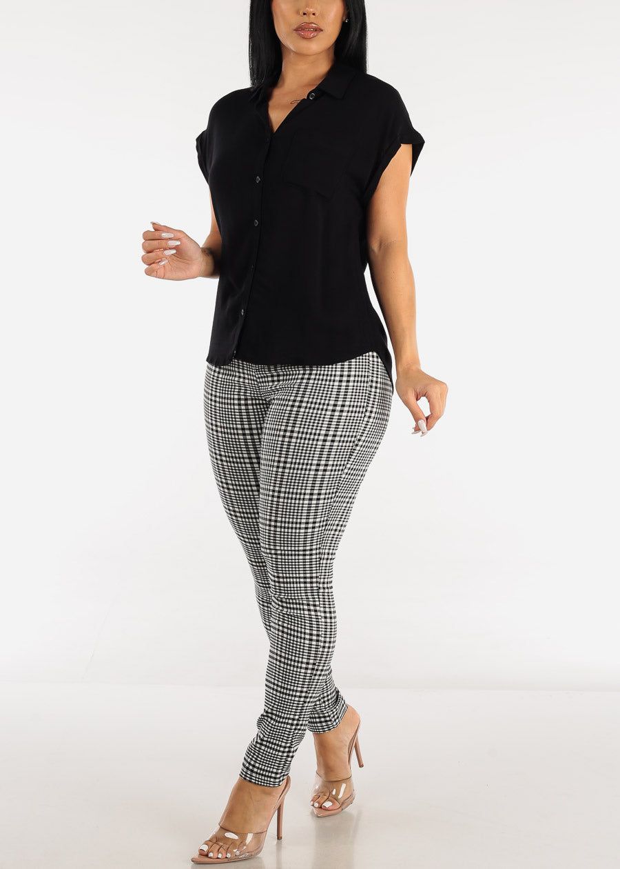 Black Cap Sleeve Button Down Woven Shirt sold by Moda product image thumbnail 2