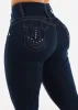 Dark Wash High Waist Butt Lifting Skinny Jeans w Pocket Design sold by Moda