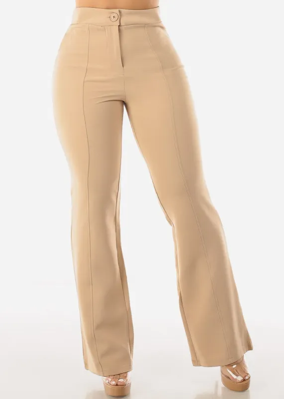 High Waisted Dressy Flared Pants Beige sold by Moda
