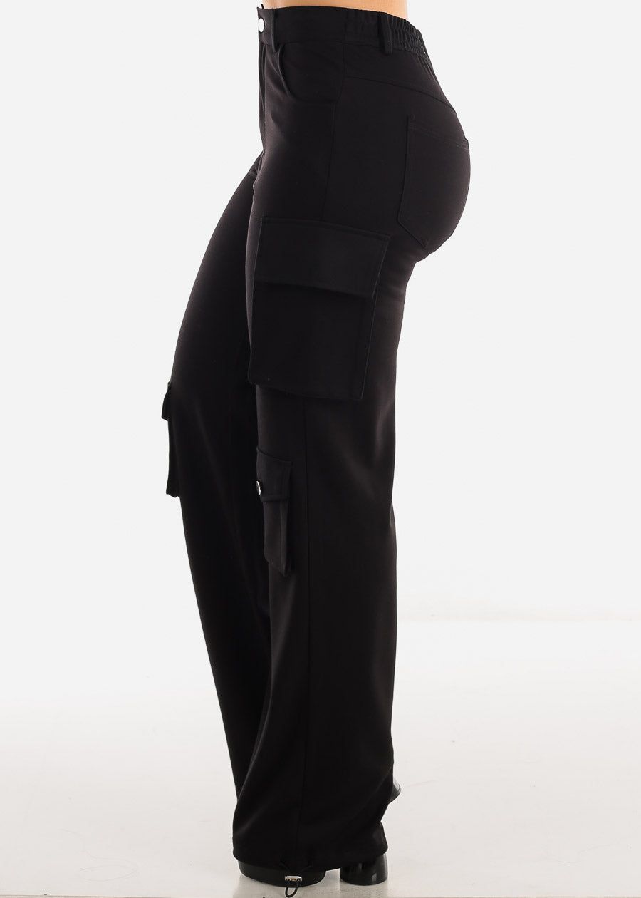 High Waist Black Wide Leg Cargo Pants sold by Moda product image thumbnail 3