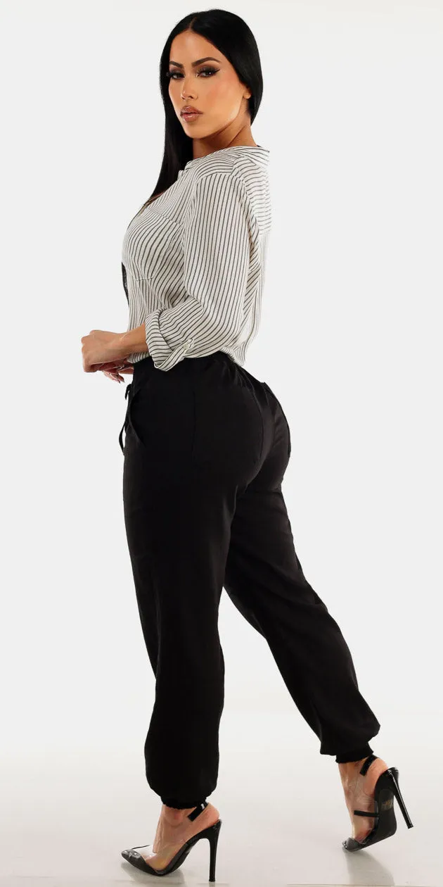 Stripe Black Linen Jogger Set sold by Moda product image thumbnail 2