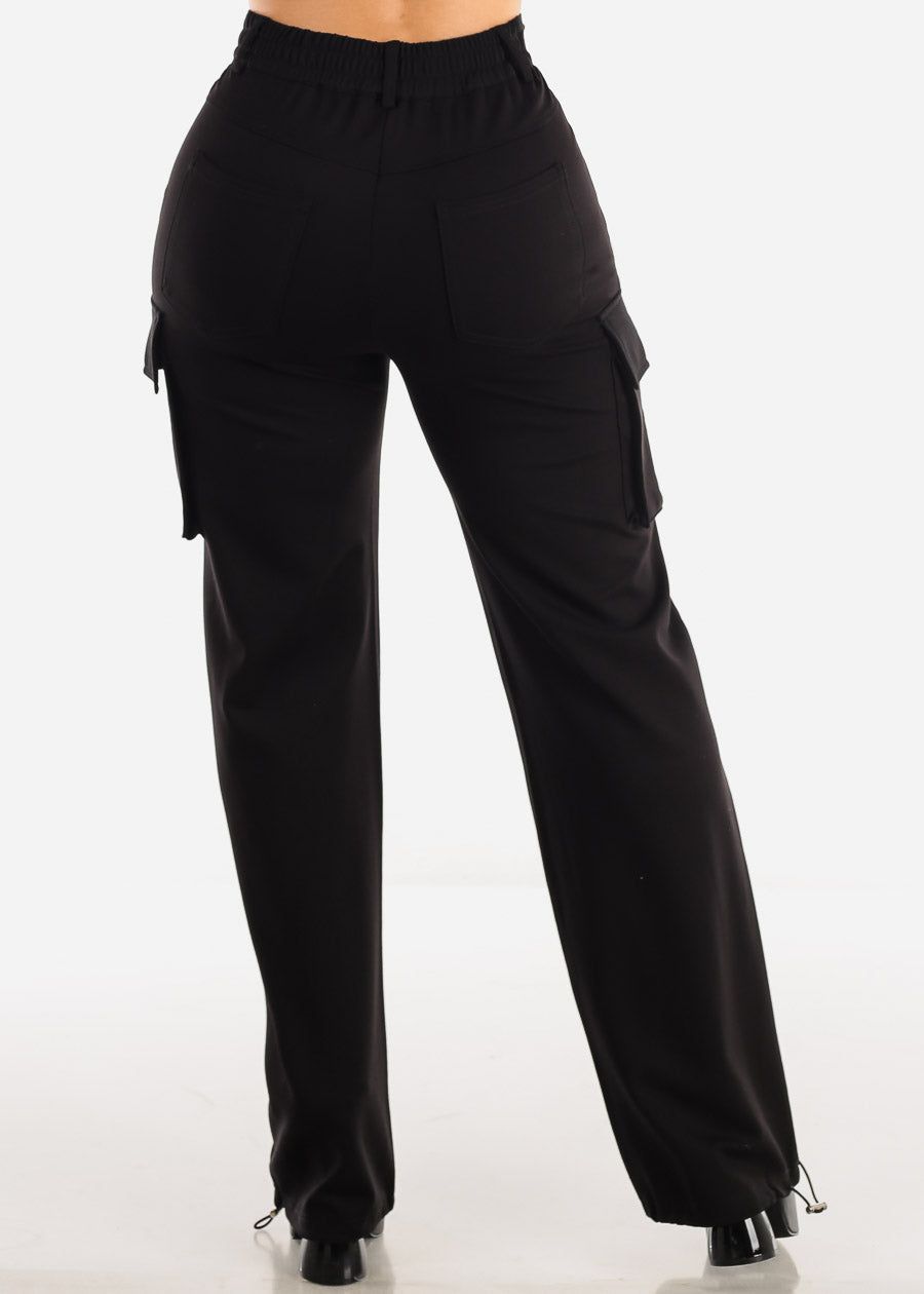 High Waist Black Wide Leg Cargo Pants sold by Moda product image thumbnail 4