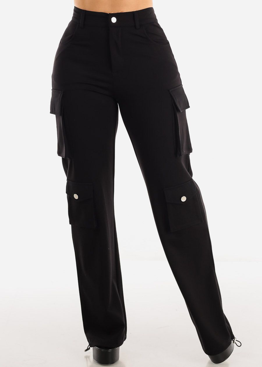 High Waist Black Wide Leg Cargo Pants sold by Moda