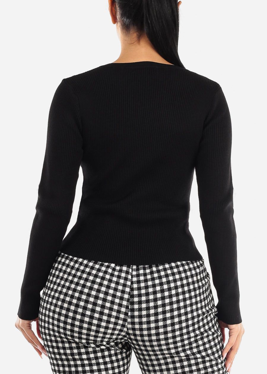 Black Long Sleeve Rib Knit Sweater sold by Moda product image thumbnail 4