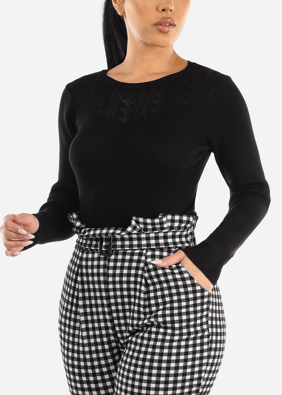 Black Long Sleeve Rib Knit Sweater sold by Moda