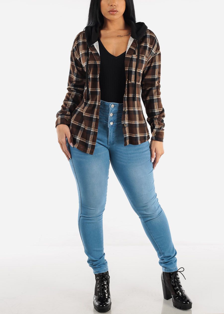 Long Sleeve Flannel Hoodie Shacket sold by Moda product image thumbnail 3