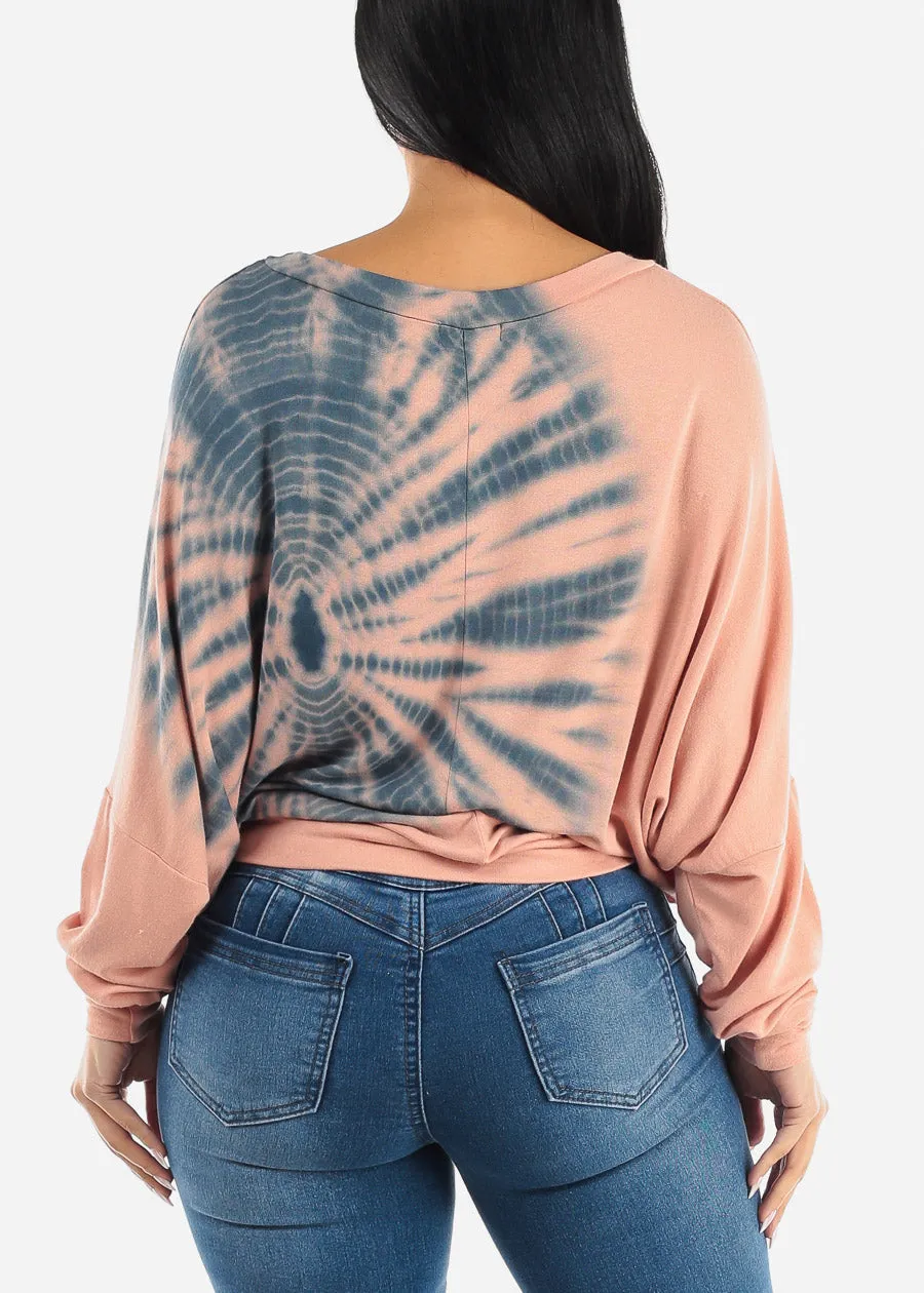 Tie Dye Long Sleeve Dolman Tunic Top Peach sold by Moda product image thumbnail 4