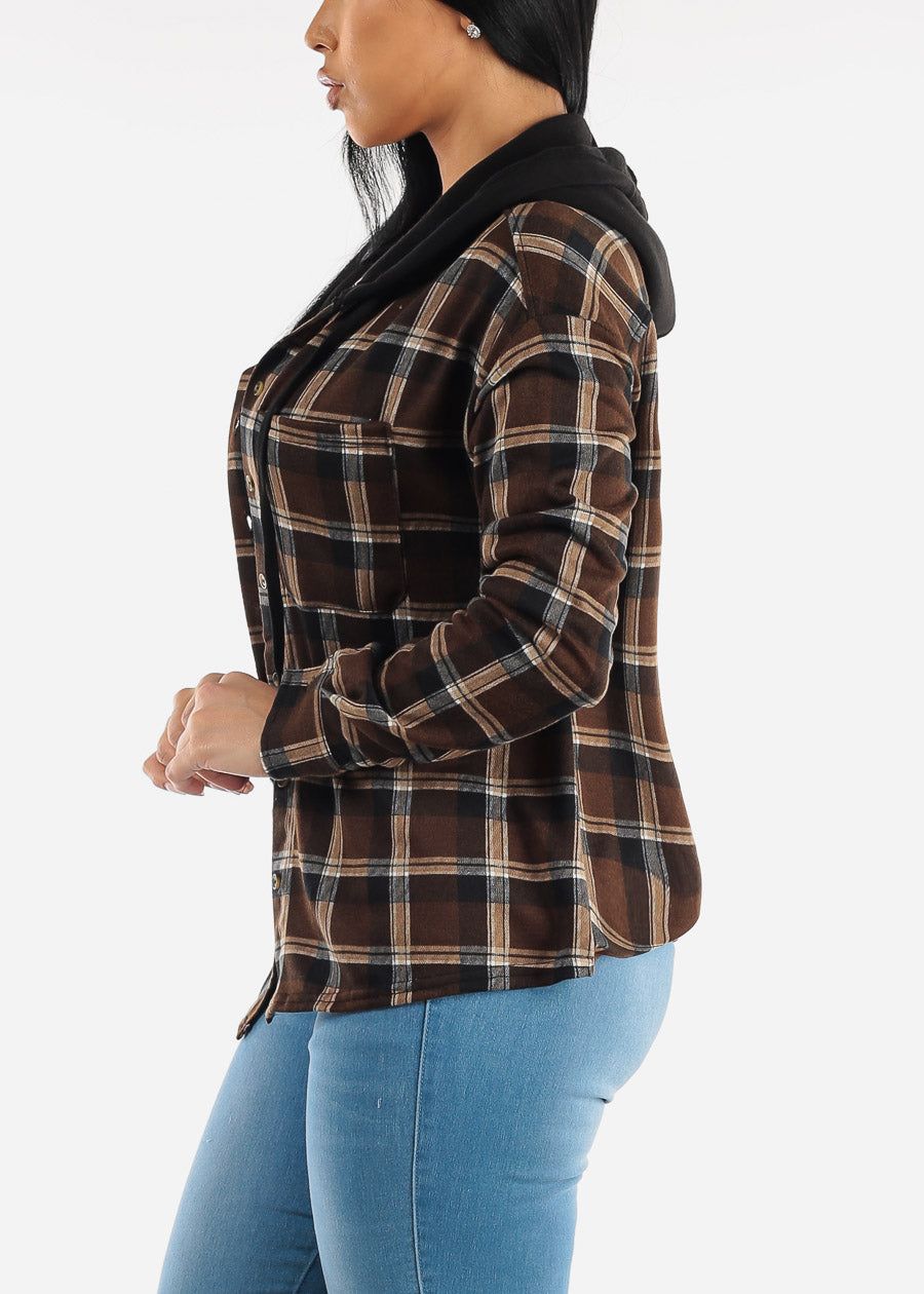 Long Sleeve Flannel Hoodie Shacket sold by Moda product image thumbnail 4
