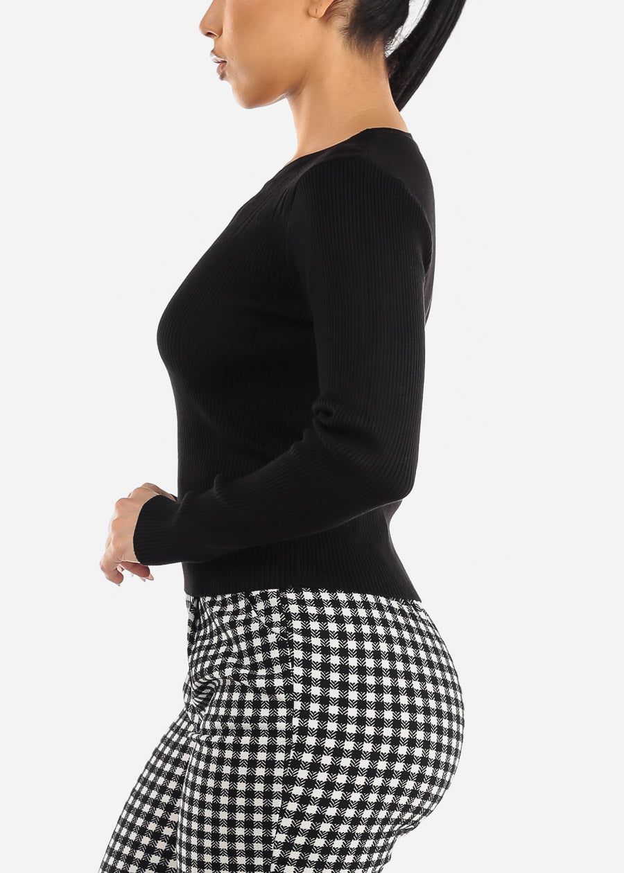 Black Long Sleeve Rib Knit Sweater sold by Moda product image thumbnail 3