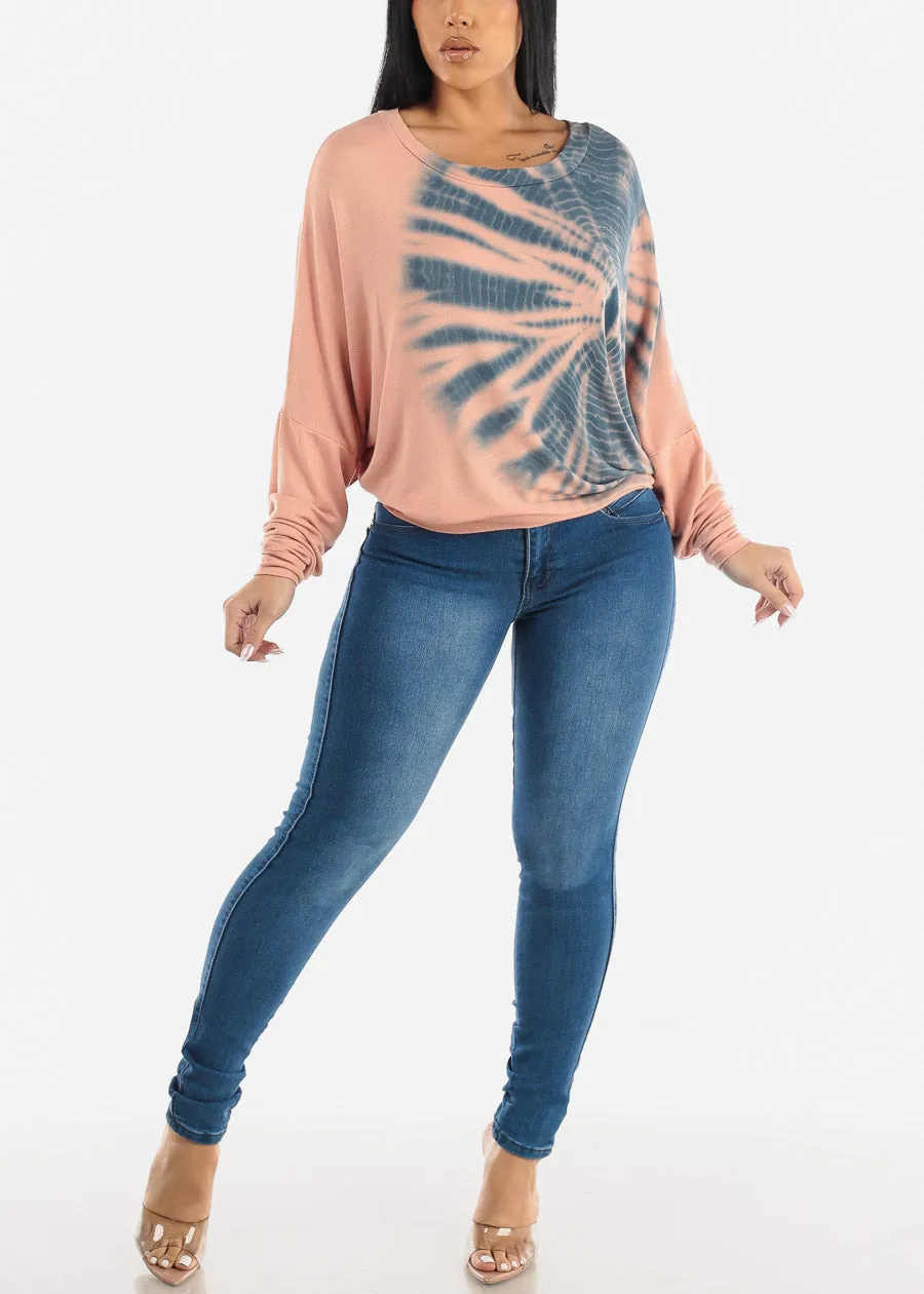 Tie Dye Long Sleeve Dolman Tunic Top Peach sold by Moda product image thumbnail 2