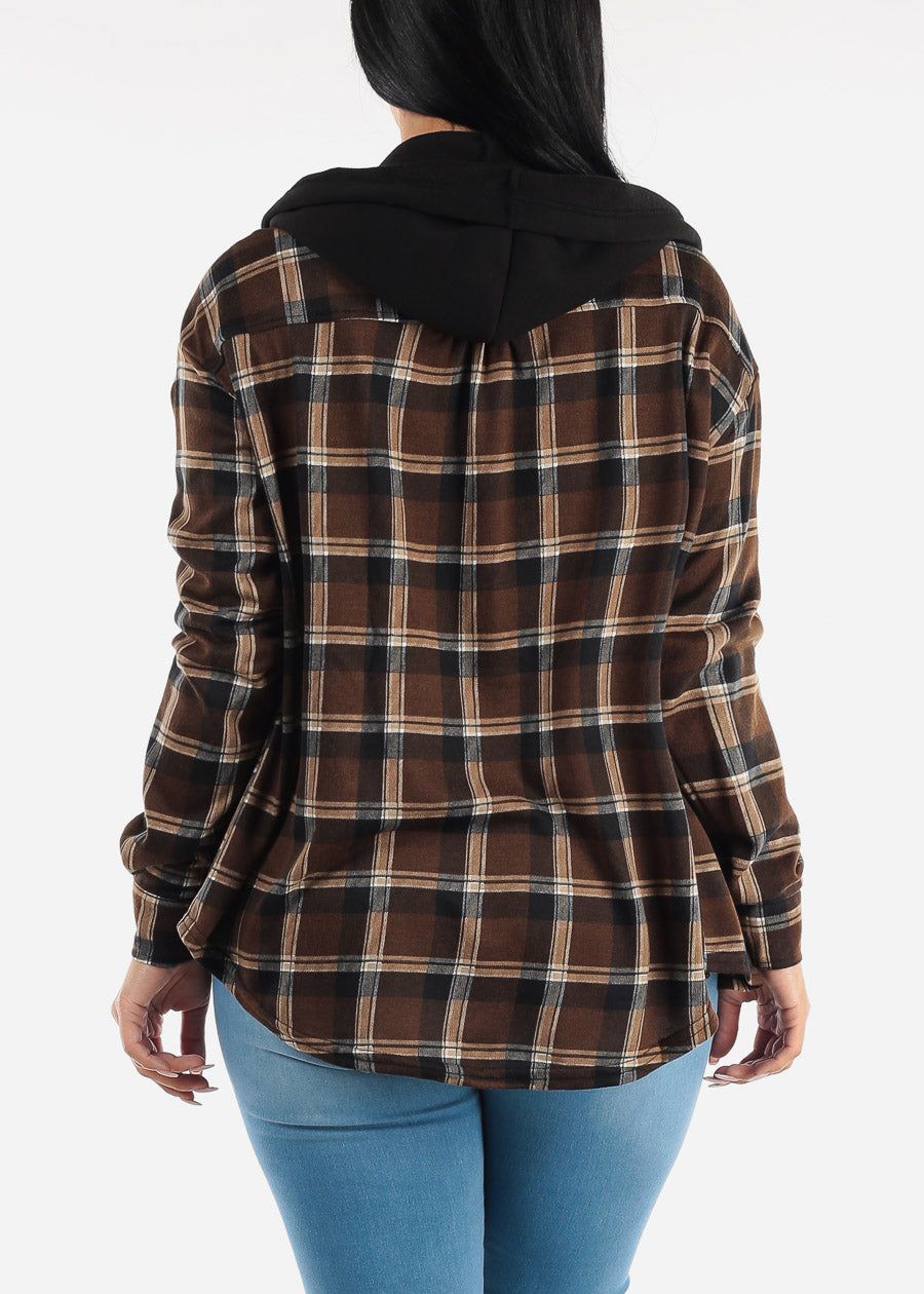 Long Sleeve Flannel Hoodie Shacket sold by Moda product image thumbnail 5
