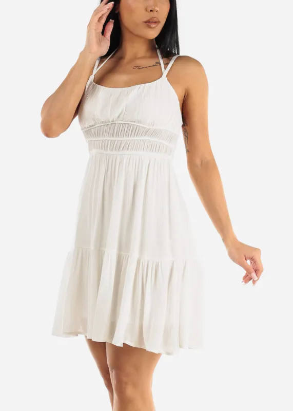 Halter Neck Sleeveless Flowy Mini Dress White sold by Moda