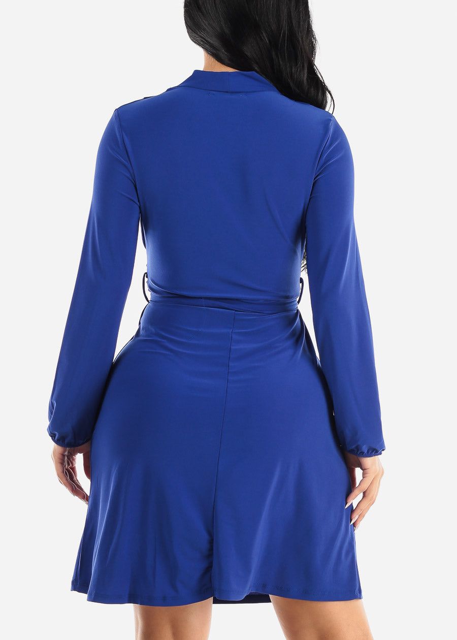 Long Sleeve Surplice Overlap Dress Royal Blue w Belt sold by Moda product image thumbnail 4