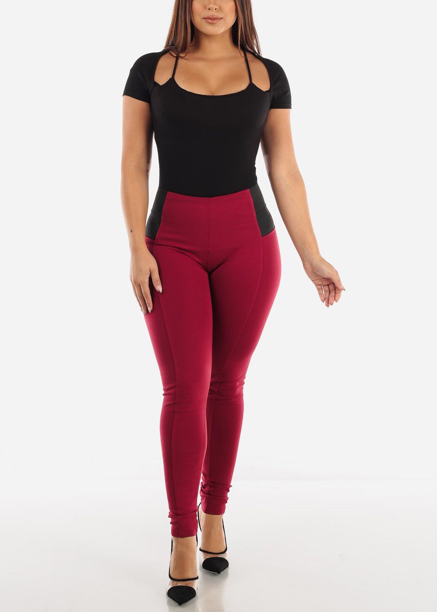 Spandex Waist Burgundy Skinny Pants sold by Moda product image thumbnail 3