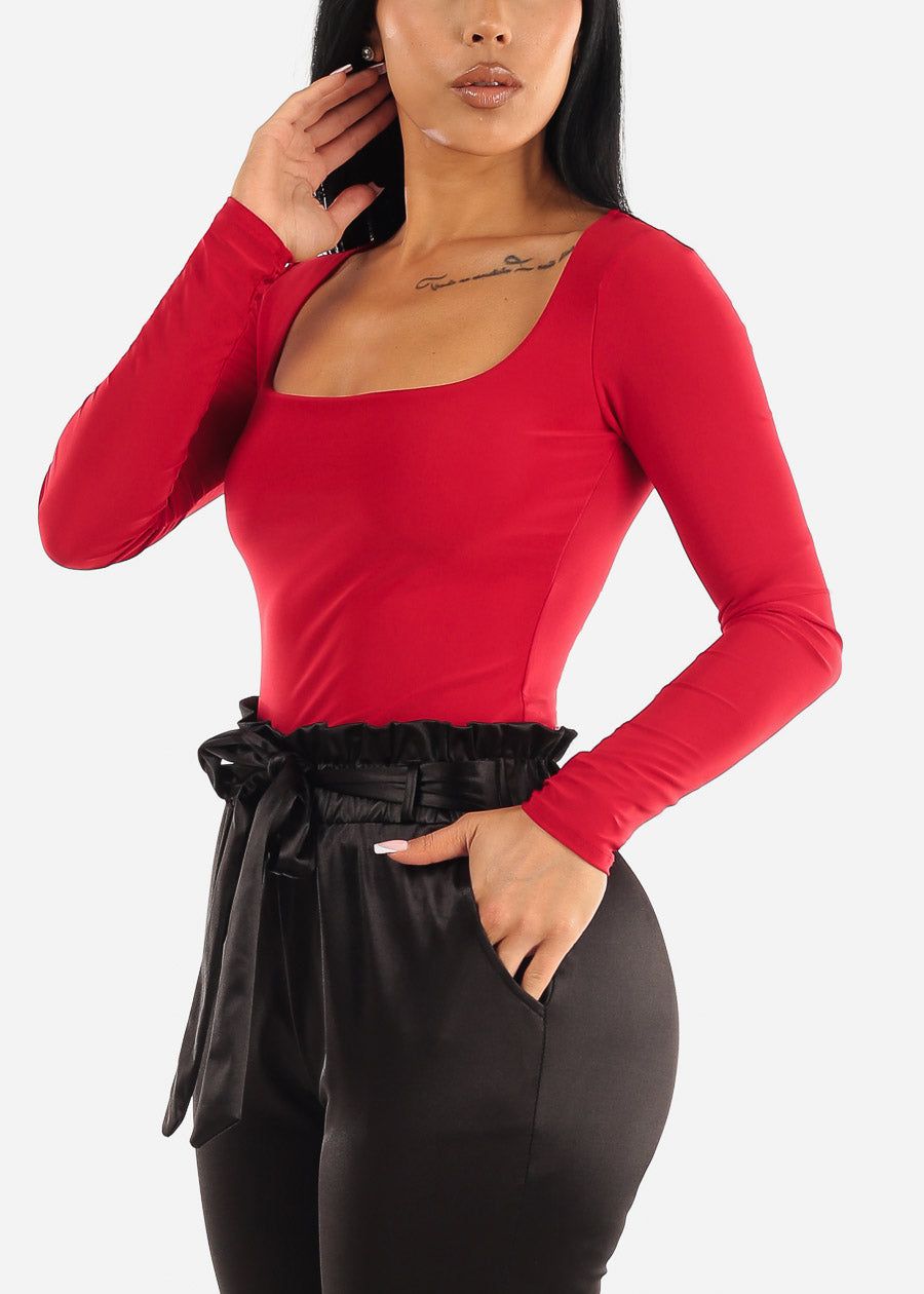 Red Long Sleeve Square Neck Fitted Top sold by Moda product image thumbnail 3