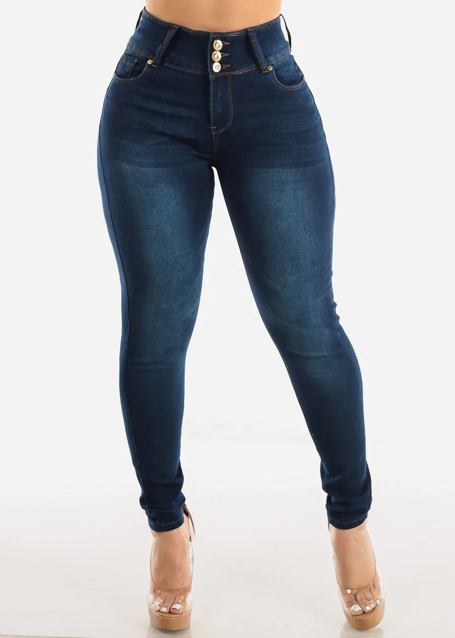 Super High Waist Dark Blue Butt Lifting Skinny Jeans sold by Moda product image thumbnail 3