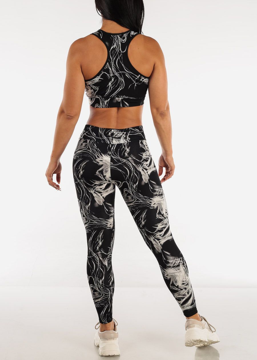 High Waist Printed Leggings with Matching Sports Bra Black (2 PCE SET) sold by Moda product image thumbnail 3