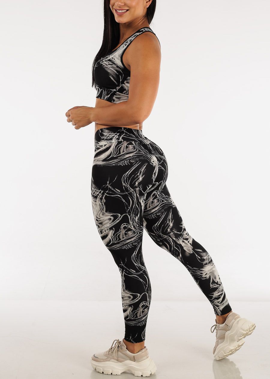 High Waist Printed Leggings with Matching Sports Bra Black (2 PCE SET) sold by Moda product image thumbnail 4