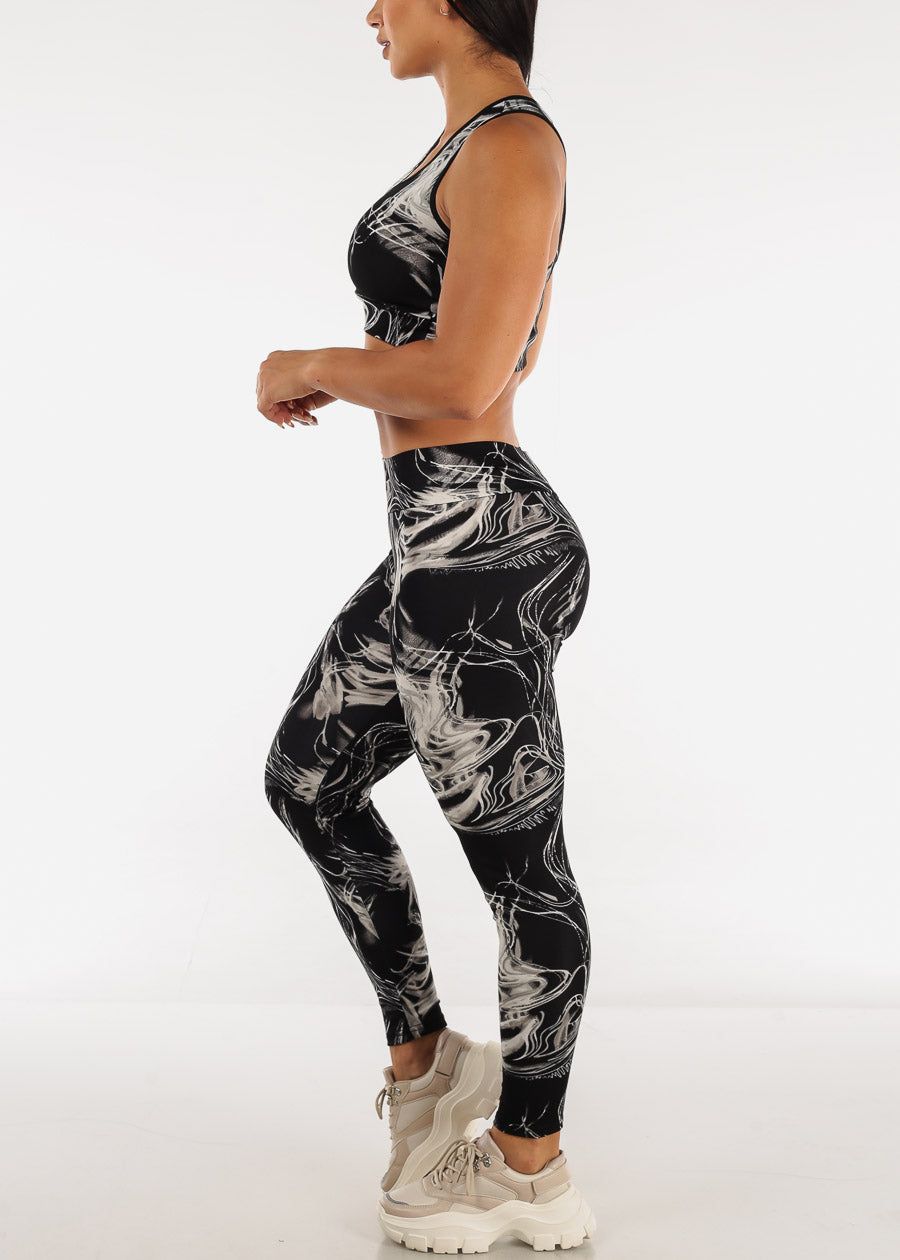 High Waist Printed Leggings with Matching Sports Bra Black (2 PCE SET) sold by Moda product image thumbnail 2