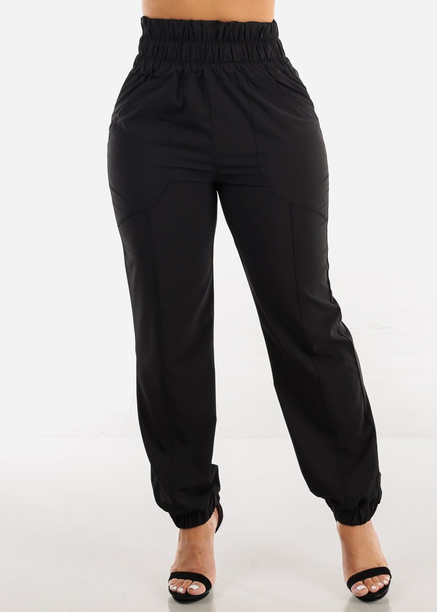 Black Ultra High Waist Windbreaker Joggers sold by Moda