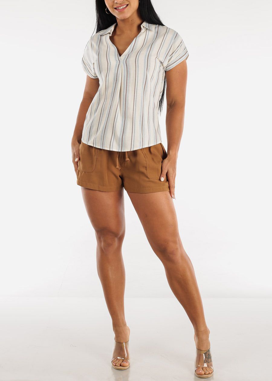 Short Sleeve Stripe Collared Top w Back Button Detail sold by Moda product image thumbnail 2