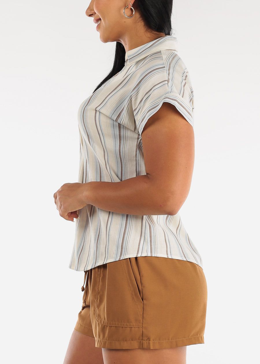 Short Sleeve Stripe Collared Top w Back Button Detail sold by Moda product image thumbnail 3
