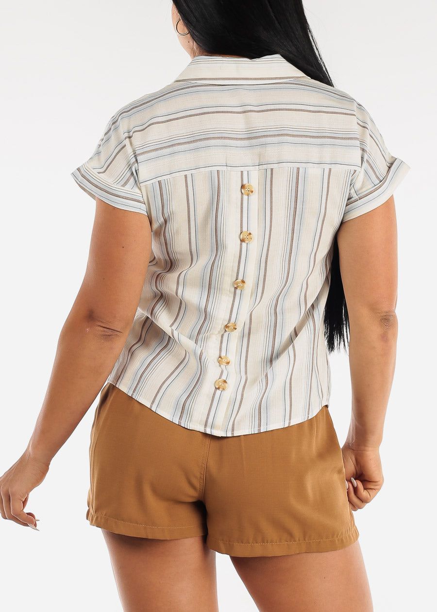 Short Sleeve Stripe Collared Top w Back Button Detail sold by Moda product image thumbnail 4